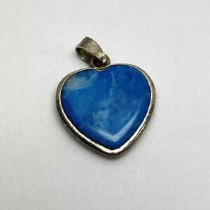 Vintage Blue Stone Heart Pendant Sterling Silver Mexico No Chain